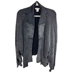 FESTI Womens Gray Striped Grunge Knit Cardigan Open Front Patchwork Plus Size 4X